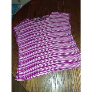 Size 2 Ann Taylor Fushia Pink White Striped Sleeveless Shirt Top Blouse